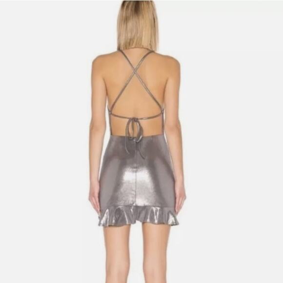 ABOUT US NWT Silver Halter Open Back Mini Dress, Size XS - Picture 6 of 14